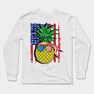 4th of July Pineapple American Flag Independence USA Patriotic Long Sleeve T-Shirt